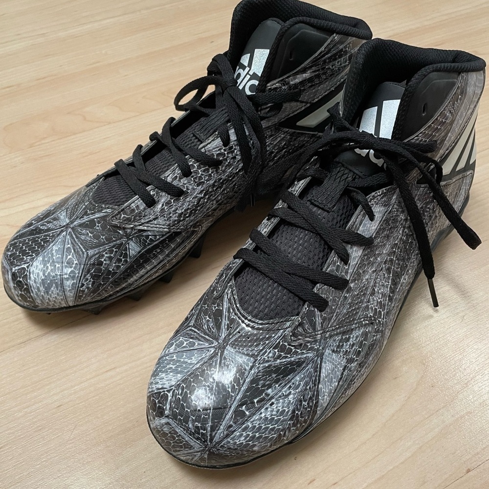 ADIDAS Freak X High MD Snakeskin Black Gray Print Football Cleats Size 10 1/2